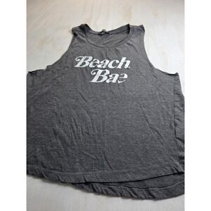 Miami Style Beach Bae Graphic Muscle Tank Top Gray Boho Festival Size L